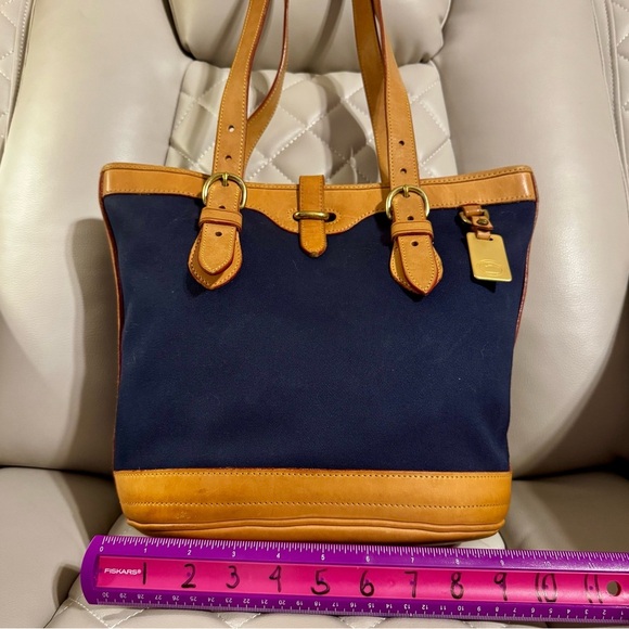 Dooney & Bourke Blue and Tan Structured Tote - Picture 1 of 6